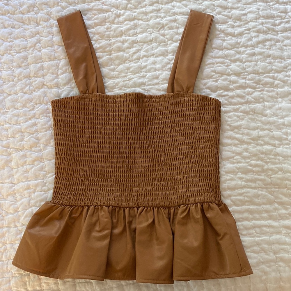 TCEC Brown Leather Peplum Top